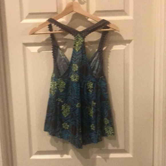 FREE PEOPLE Top Razorback Blue/Brown Tie Front Size S - Picture 5 of 10